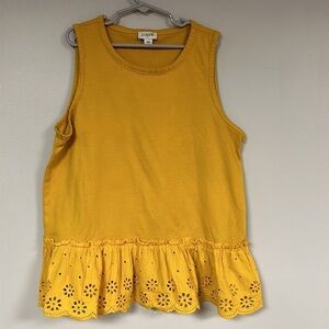 J CREW golden Rod Eyelet Top /tank with Ruffled Hem, 100% cotton,  XS